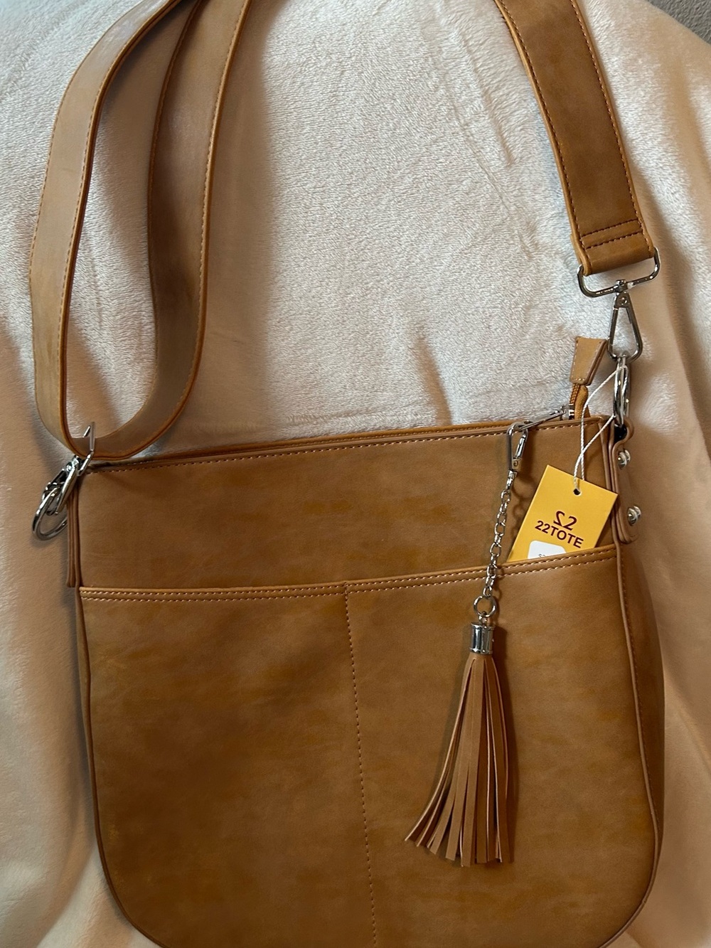 Classic Tan Crossbody Tote with Tassel - Women Bags - Picture 6 of 8